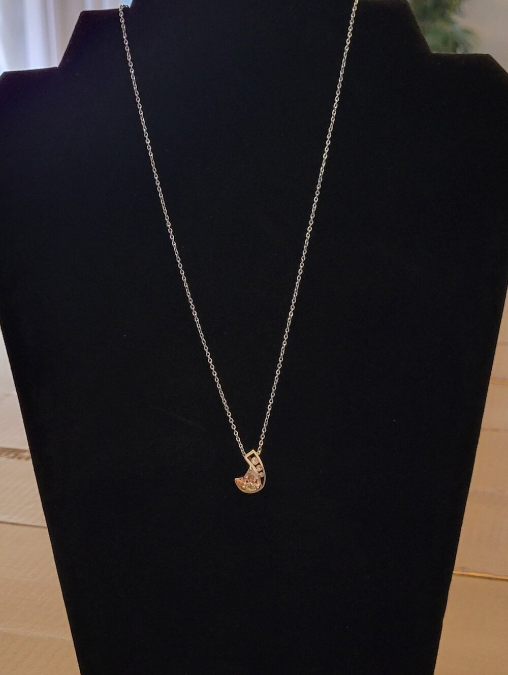 Silver Crescent Moon Pendant Necklace with Crystal Accents